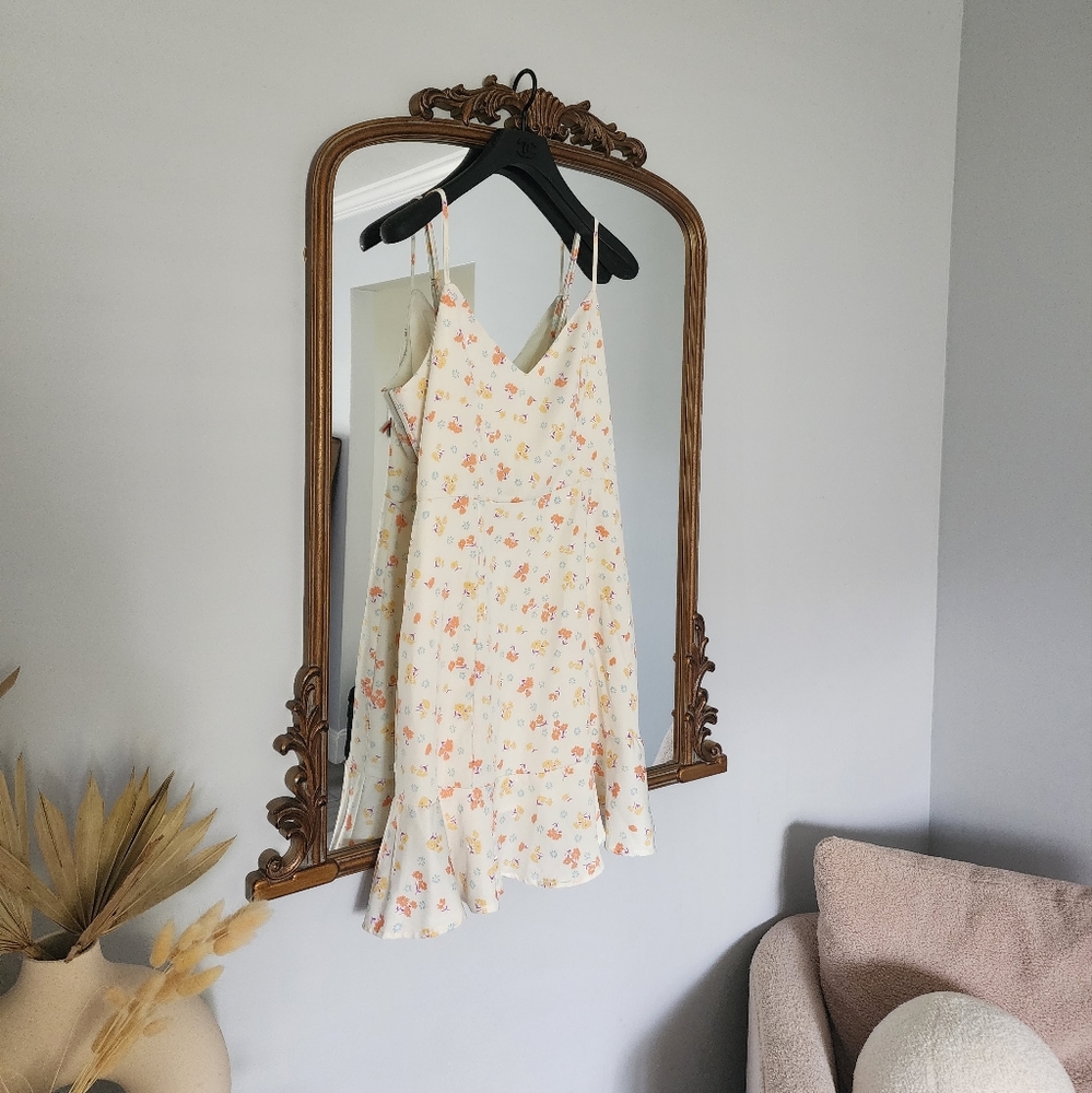 Modcloth White Floral Sleeveless Flounce Dress